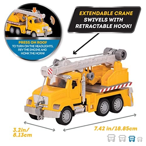 Driven by Battat – 7-Inch Crane Truck Toy with Lights & Sounds, Movable Parts, Construction Vehicle for Boys & Girls, Durable Design, Realistic Details, Gift 3+ Years Toy for Kids — view 3