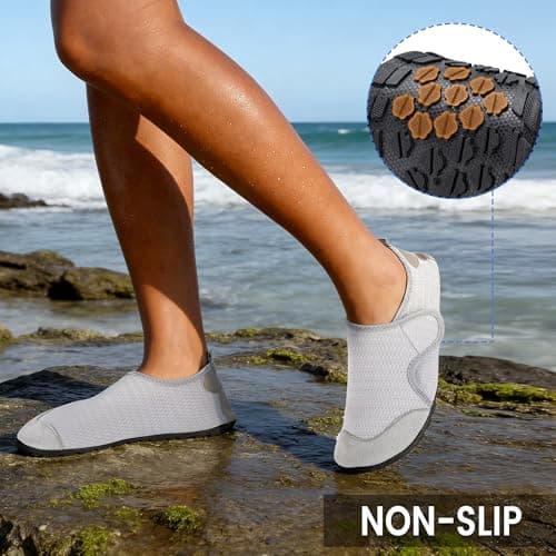 Water Shoes for Women Men Barefoot Beach Swim Aqua Socks Summer Wide Slides Sandals Quick Dry Pool River Sea Sock Shoes (Grey, US Footwear Size System, Adult, Men, Numeric Range, Medium, 5, 6) — view 2