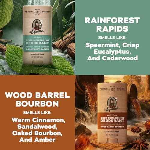 Dr. Squatch Natural Men’s Deodorant – Aluminum Free Natural Deodorant Men with Charcoal & Postbiotics for 72-Hour Odor Protection – Rainforest Rapids + Wood Barrel Bourbon, 2.65oz Stick (2-Pack) — view 3