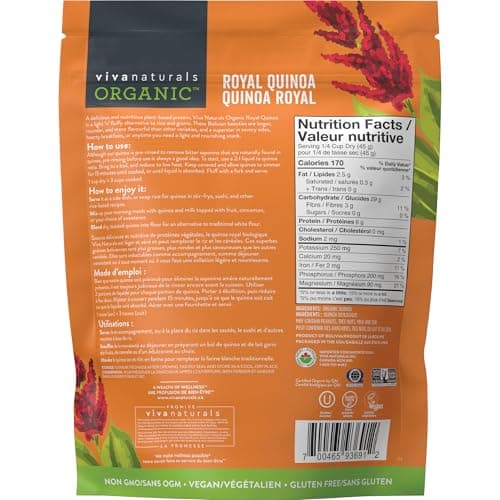 Viva Naturals Organic Quinoa (4 lb) – Quinoa Organic, Non-GMO & Pre-Washed Whole Grain | Gluten-Free Vegan Plant Protein, Source of Fibre & Iron, Puffed Rice & Pasta Substitute — view 2