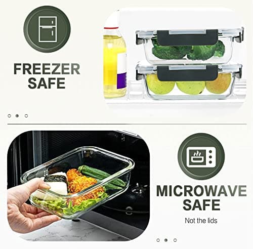 KOMUEE 30 Pieces Glass Food Storage Containers Set, Glass Meal Prep Containers Set with Snap Locking Lids, Airtight lunch Containers for Microwave, Oven, Freezer & Dishwasher,Gray — view 3