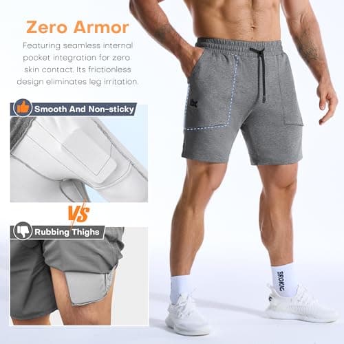 BROKIG Mens Gym Shorts Leg Slim Workout Casual Short(Dark Grey,Large) — view 3