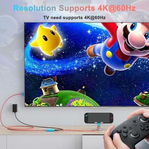 Switch 2 Dock (Plug-and-Play), USB C to HDMI Replacement Cable for Nintendo Switch, 4K@60HZ 6.6 ft, Portable Travel TV Base Adapter＆Travel Docking Station Cord Compatible with Switch OLED — view 4