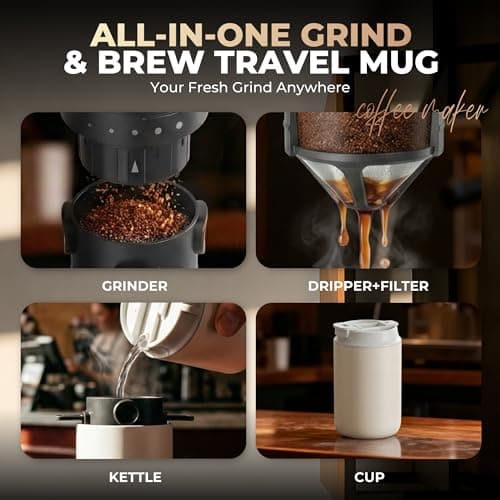 HAUSHOF Portable Electric Coffee Grinder, Travel Coffee Maker and Brewing Kit, Coffee Grinders for Home Use, Portable Pour Over Coffee Maker For Travel, Camping, Car