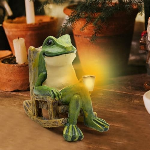 Solar Frog Garden Ornaments Outdoor, Home Decor Garden Frogs Figurine with Waterproof Led Lights Decorations for Patio Balcony Yard Unique Housewarming Gifts for Patio,Yard,Lawn Ornament — view 6