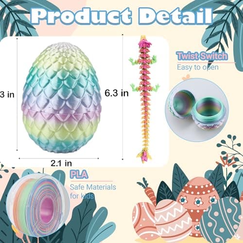 6PCS 3D Printed Dragon Eggs with Dragon Inside, Easter Basket Stuffers Mini Mystery Crystal Egg Fidget Toy, Surprise 3D Printed Animals Toy — view 3