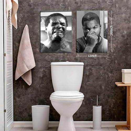 Framed Funny Bathroom Canvas Wall Art Set of 2 - Black and White Vintage Comedy Movies Posters, Funny Toilet Humour Smell Wall Decor Prints for Bathroom Decor 12x16in — view 2