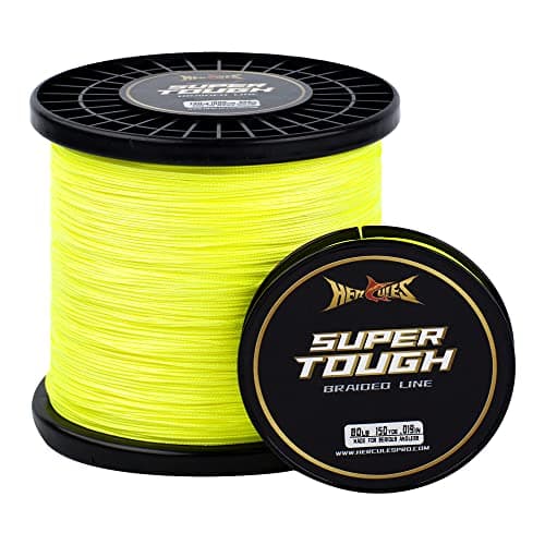HERCULES Super Tough Braided Fishing Line 10 pounds Test Hi-Vis Yellow 10LB (1000 Yards) - 4 Strands