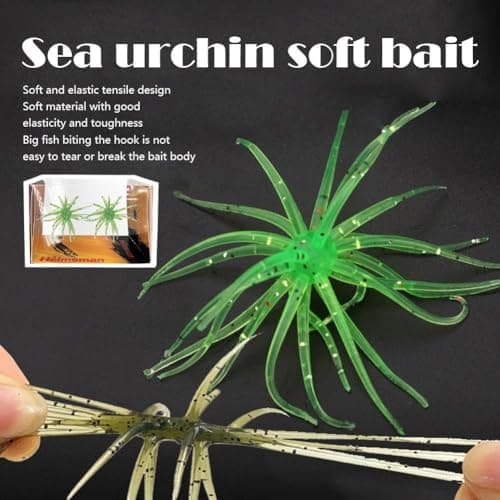 2PCS Sea Urchin Fishing Bait, Soft Plastic Bass Fishing Lure, Lure Bait for Black Pits,Soft Sea Urchin Baits,Soft Artificial Creature Bait Lures for Bass, Freshwater & Saltwater (A)