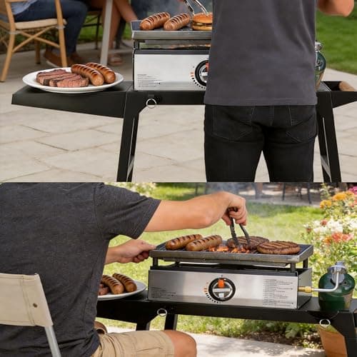 Foldable Griddle Stand Table for Blackstone 17" and 22" Tabletop Griddles, Adjustable Height Grill Stand with Side Shelf, Portable Outdoor Cooking Stand — view 2