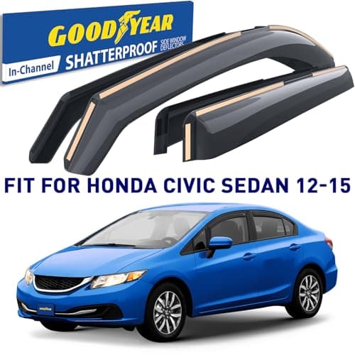 Goodyear Shatterproof in-Channel Window Deflectors for Honda Civic 2012-2015 Sedan, Rain Guards, Window Visors for Cars, Vent Deflector, Car Accessories, 4 pcs. - GY007997