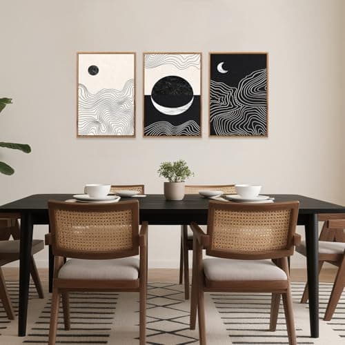 CHDITB Abstract Sun Moon Framed Canvas Art Prints Set(12"x16"), 3 Panels Modern Neutral Black and White Artwork Painting, Large Boho Minimalist Fine Line Wall Art Home Decor for Bedroom Living Room — view 5