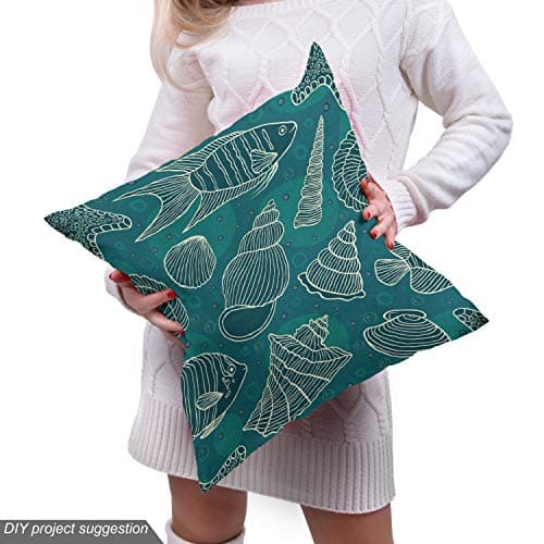 Ambesonne Sea Shells Fabric by The Yard, Nautical Ocean Pattern Underwater World Sea Life Theme Sketch Style, Decorative Fabric for Upholstery and Home Accents, 2 Yards, Petrol Blue — view 4