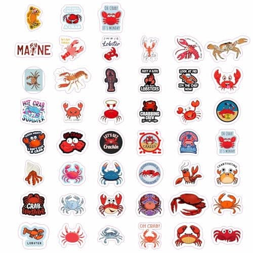 BulbaCraft Crab & Lobster Stickers for Water Bottle and Laptop - Marine Life Party Supplies & Decorations, Waterproof Vinyl Sea Creature Decals, Lobster Stickers Laptop Decals, Gifts for Women & Men — view 2