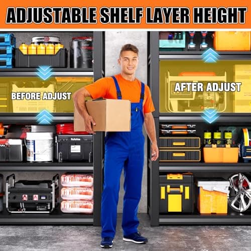 KORVENA 71.2''H /35.4''W Storage Shelves Adjustable Garage Shelving,Heavy Duty Shelving Unit,5T Tall Garage Shelves，Metal Standing Shelf Units,Utility Rack for Kitchen Warehouse Industrial Basement — view 5
