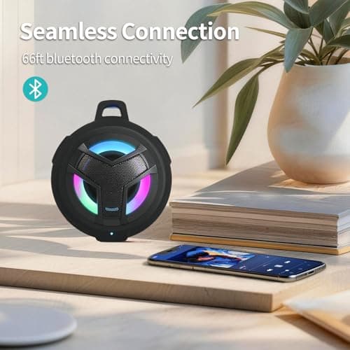 EBODA Bluetooth Shower Speaker, Portable Bluetooth Speakers, IP67 Waterproof Outdoor Speaker Wireless with LED Light, Floating, 2000mAh, True Wireless Stereo for Pool, Kayak, Bike, Golf, Gifts -Black — view 5