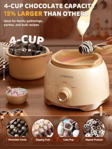 LUSHYUM Electric Chocolate Melting Pot with 2 Insert Pots, 4-Cup Chocolate — view 4