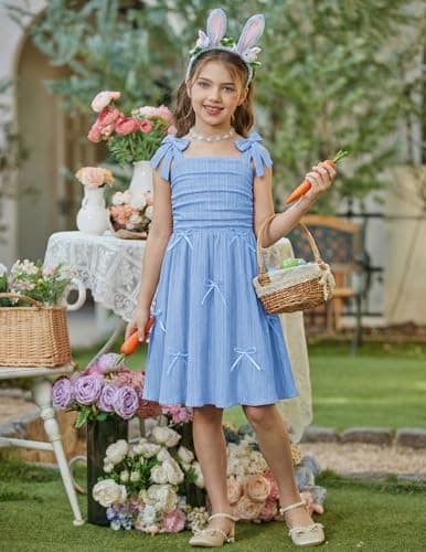 Arshiner Girls Easter Summer Spring Dress Blue Prom Boho Beach Casual Midi Sundresses for 11-12 Years — view 5