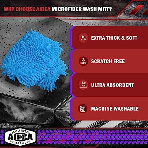 AIDEA Car Wash Mitt Microfiber, 2PK, Car Wash Brush, Blue, 8''X12'' — view 2