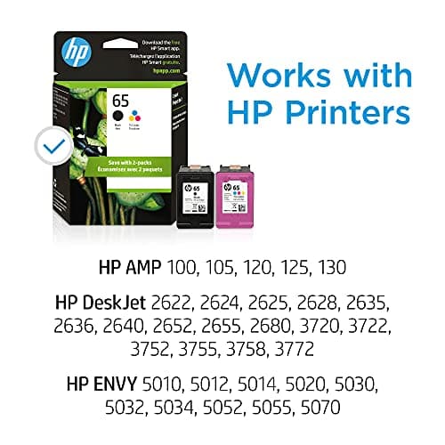 Original HP 65 Black/Tri-Color Ink Cartridges 2-Pack | Works with HP AMP 100 HP DeskJet 2600 3700 HP Envy 5000 | Eligible for Instant Ink, Standard Yield