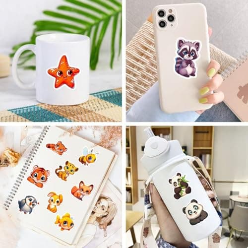 100 Pcs Big Eyes Cute Animal Stickers Bulk for Kids Classroom Boys Girls.Waterproof Vinyl Kawaii Stickers Packs for Water Bottles Phone Laptop Cup.Teacher Reward Sticker Supplies Must Haves — view 3