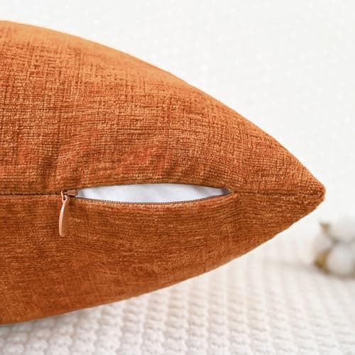 CaliTime Pack of 4 Cozy Throw Pillow Covers Cases for Couch Sofa Home Decoration Solid Dyed Soft Chenille 18 X 18 Inches Burnt Orange — view 2