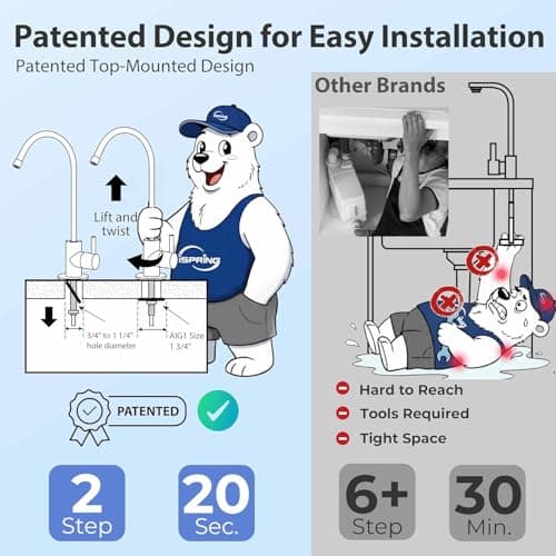 iSpring RCC7AK-BN NSF Certified, 75 GPD, Alkaline 6-Stage Reverse Osmosis System, pH+ Remineralization RO Water Filter System Under Sink Patented Top-Mounted Faucet Design for Easy Installation — view 4