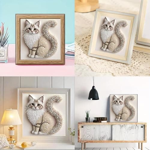 OJTOYART 5D Cat Special Shape Diamond Art Kits for Adults Beginners, Animal Cat Diamond Painting Kits for Adults, DIY Crystal Rhinestones Diamond Painting for Home Wall Decoration 12 × 12inch — view 2
