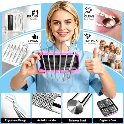 G.CATACC Dental Tools, Dental Pick Teeth Cleaning Tools Hygiene Kit, Plaque Remover for Teeth, Professional Stainless Steel Tooth Scraper Plaque Tartar Cleaner - with Case