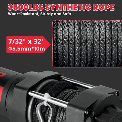 OPENROAD 3500 lb ATV/UTV Winch, Black Heavy Duty 12V Electric ATV Winch Compatible with 3000lb Winch with Wireless Remote Control 7/32"×32' Synthetic Rope Mounting Plate — view 4