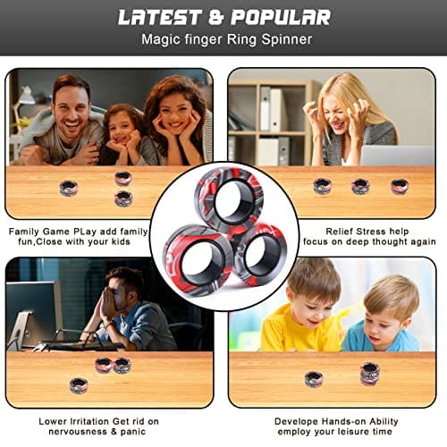 Cevioce Magnetic Ring - Fidget Toys Adults Set,3 PCS Fidget Rings Spinner Toys Teens,Easter Basket Stuffers Fun Spin Ring for ADHD Anxiety Stress Relief,Birthday Gifts for 3-8-12+Year Old Boys Kids — view 5