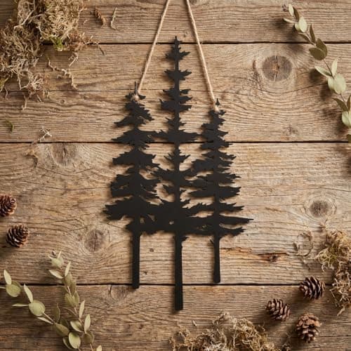 Metal Pine Tree Wall Art, Black Rustic Forest Wall Decor for Cabin, Farmhouse and Living Room, 38 x 21 cm Indoor Outdoor Wall Hanging — view 3