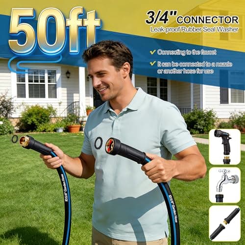 Heavy Duty Rubber Garden Hose 5/8" x 50FT, Non-Expandable Kink-Free Water Hose with Leak-Proof 3/4" Fittings for Yard Lawn and Car Wash — view 4