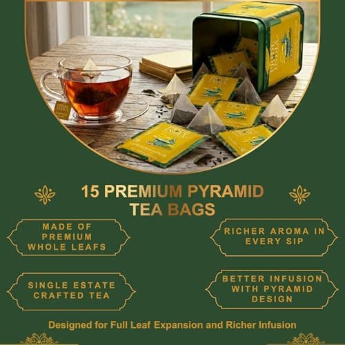 Pride of India | Lemongrass Ginger Zesty Fresh Tea | 15 Pyramid Full Leaf Individually Wrapped Tea Bags | 100% Herbal Blend from Single Origin | Tangy & Spicy Flavor | Caffeine-Free — view 3