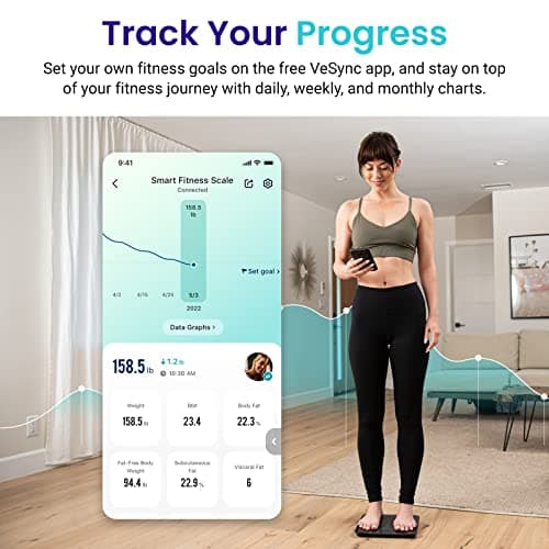 Etekcity Scale for Body Weight and Fat Percentage, FSA&HSA Eligible, Smart Digital LED Bathroom BMI Measurement, Accurate Bluetooth Weighing Machine, Body Composition Analyzer, Ash-black, 400lb — view 2