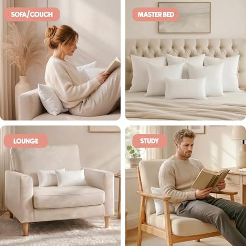 Utopia Bedding 12x20 Pillow Inserts, Set of 2, White – Indoor Decorative Throw Pillows for Bed, Sofa & Couch – Soft, Supportive & Fluffy Cushion Inserts — view 4