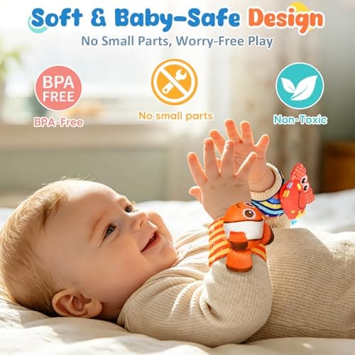 Baby Toys 0-6 6-12 Months, Baby Wrist Rattle Socks and Foot Finder Set, Infant Hand & Foot Development Sensory Rattle Toys, Baby Shower Gifts for Newborn Boys Girls — view 4