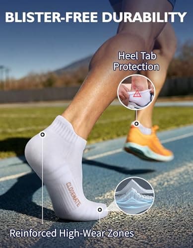 CLOSEMATE Athletic Running Ankle Socks for Men & Women Cushioned Breathable Low Cut Tab Socks with Arch Support 6 Pairs(6White,M) — view 5