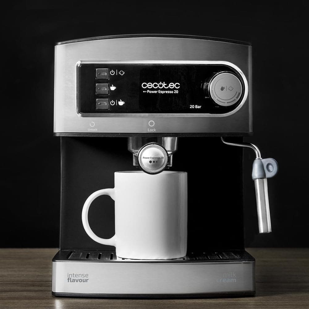 Cecotec Cafetera Express Manual Power Espresso 20. 850W, Presión 20 Bares, Depósito de 1,6L, Brazo Doble Salida, Vaporizador, Superficie Calientatazas, Acabados en Acero Inoxidable — view 4