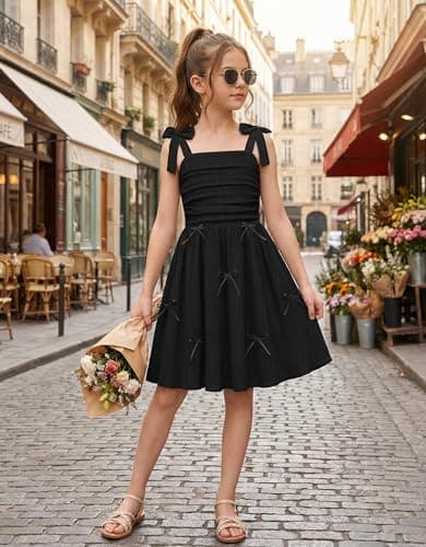 Arshiner Black Dresses for Tween Girls Summer Prom School Church Casual Sleeveless Midi Dress for 11-12Y