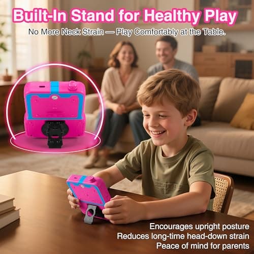 Handheld Game Console for Girls, 220 Retro Games Built-in, 3.5'' HD IPS Screen, Rechargeable Mini Portable Video Game Player for Travel & Car Trips, Gift for Kids (Rose Red) — view 4