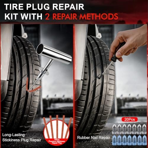 SBGGRL 77Pcs Tire Plug Kit, Heavy Duty Tire Repair with Rubber Nails, Screw Plugs, T-Handle, Professional Fix a Flat Puncture Patch Tools Kit for Car, Motorcycle, Truck, UTV, ATV & Lawn Mower Tubeless — view 2
