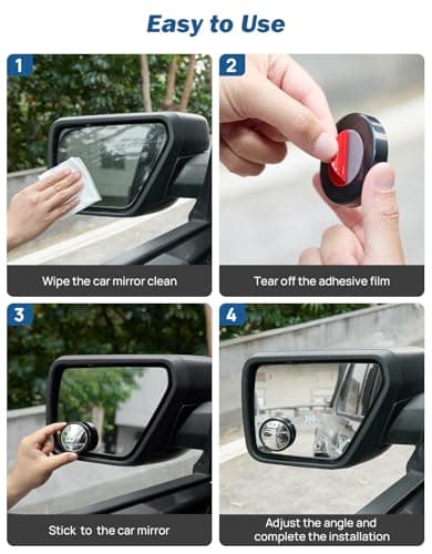 JOYTUTUS Blind Spot Mirror 2 Pack HD Frame Convex Glass for Wide Angle View and Safer Lane Changing Compatible with Cars SUVs Trucks RVs Easy Stick On & Long Lasting Durability — view 4