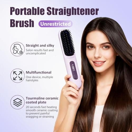Go Brush Pro, Cordless Hair Straightener Brush, for Hairs Styling,Rechargeable Heated Styling Brushes for Travel &Daily — view 2