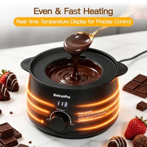 Chocolate Melting Pot Candy Melts Melter with 2 Insert Pots & Spoon, 400mL Electric Chocolate Melter, Adjustable 86°F-185°F Chocolate Melter for Candy, Fondue, Caramel, Butter & DIY Desserts — view 3