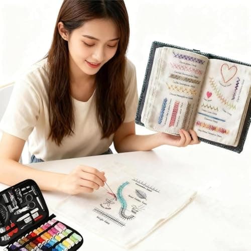 BEBIR New DIY Embroidery Stitch Book Kit,Gift for Craft Lovers,Includes Illustrated Guide to 106 Universal Embroidery Stitches with Free Tutorials and 86-Piece Sewing Tool Kit — view 6