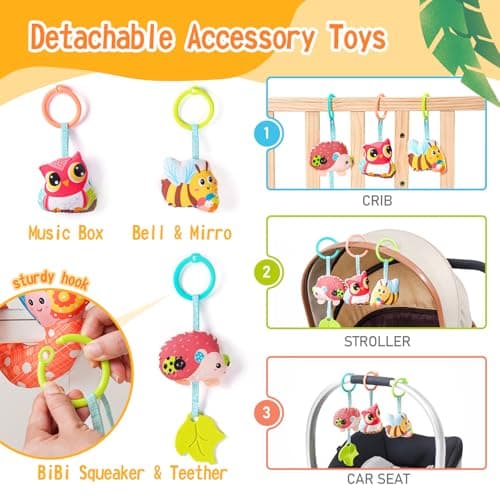 Jollybaby Crib Stroller Car Seat Toys for Baby 0-3-6-9-12 Months, Tummy Time Hanging Sensory Toys for Newborn with Music Box and Teether, Spiral Carseat Toy for Infant Boys Girls Gifts (Yellow) — view 2
