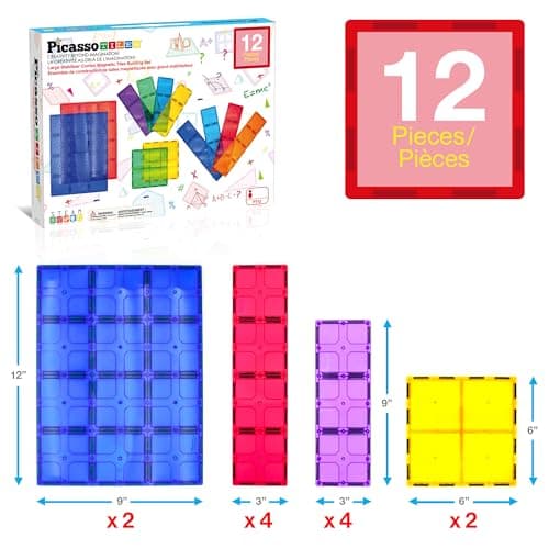 PicassoTiles Kids Toy Magnetic Building Blocks Magnet Tiles Supersized 12pc Large Stabilizer Base Jumbo XL Plate Foundation Education Construction Kit Engineering STEM Children Learning Stacking Set — view 2