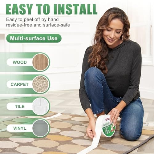 YYXLIFE Double Sided Removable Rug Tape - Carpet Adhesive for Hardwood Floors,Non Slip Anti Curling Floor Tape for Area Rugs,Mats,Carpets - No Residue Strong Hold for Tile, 2Inch x 10Yards,White — view 3