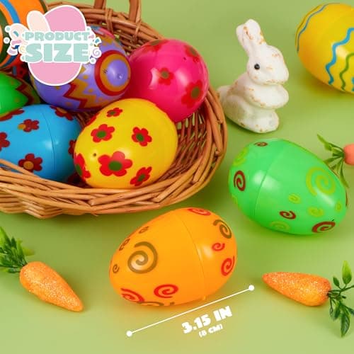 JOYIN Toy 18 PCs Plastic Printed Bright Easter Eggs, Over 3.15'' Tall Fillable Empty Eggs Bulks for Easter Hunt, Basket Stuffers Fillers, Classroom Prize Supplies, Filling Treats and Party Favor — view 5